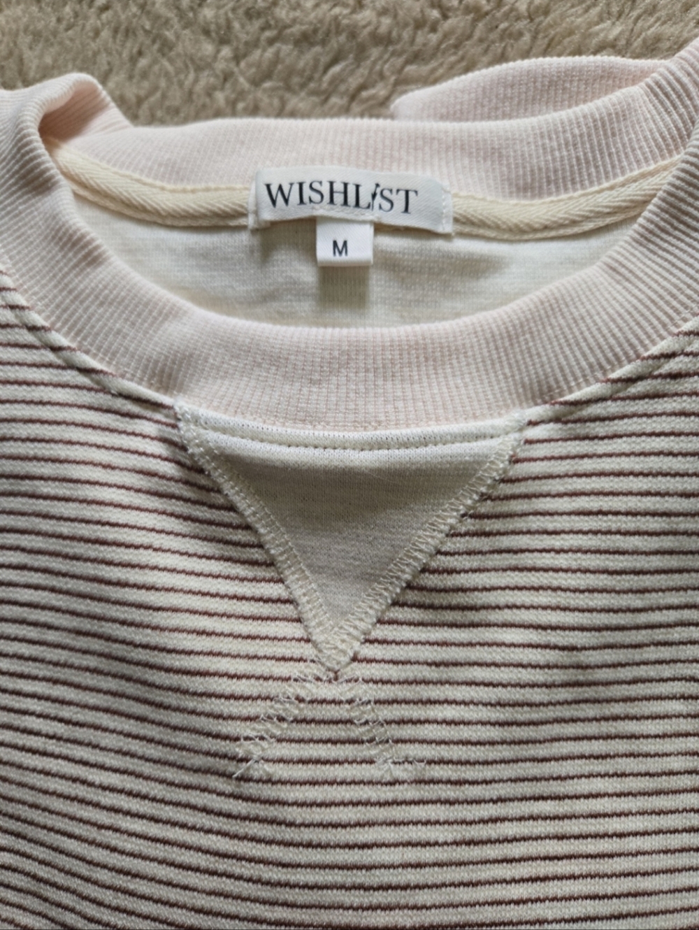 Wishlist Cream and Burgundy Striped Crewneck Sweatshirt M